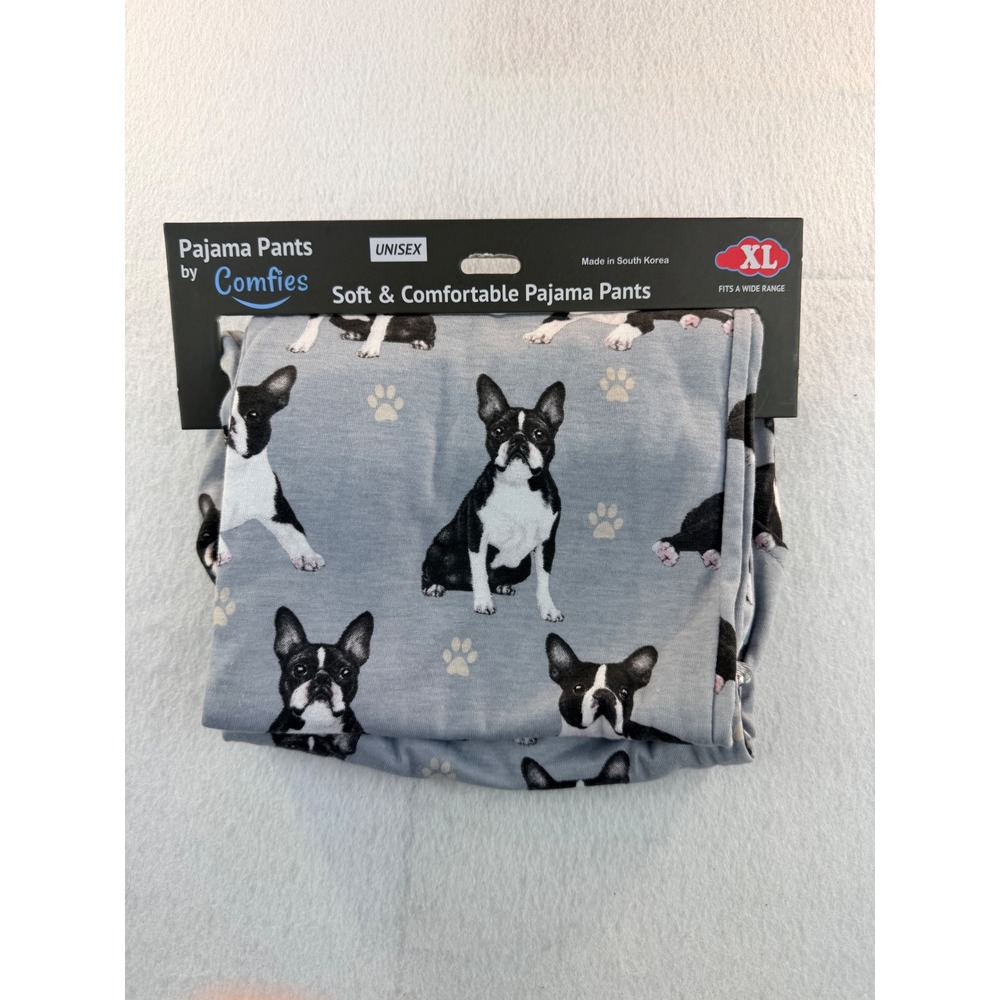 Comfies Boston Terrier Pajama Pants XL Light Blue Dog Print Unisex New